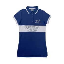 Customized royal blue women's short-sleeved Polo shirt, silver contrasting edges, embroidered LOGO, five-button chest, contrast patch P1551 Customized royal blue women's short-sleeved Polo shirt, silver contrasting edges, embroidered LOGO, five-button chest, contrast patch P1551